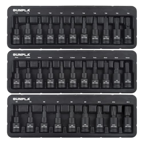 Image of Gunpla 3/8 Inch Drive Impact Bits Sets Heavy Duty CR-V, S2 Steel Impacted Shallow Metric 31pcs Hex 2-10mm, Torx T10-T60, Spline M4-M14 Star Allen Bit Tools