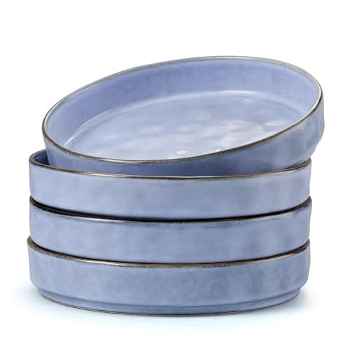 Image of Herogo Pasta Bowl Set of 4, Stoneware Salad Bowls 21 cm, 30 oz Reactive Glaze Serving Bowl for Noodle Soup Fruit, Microwave and Dishwasher Safe, Chip and Scratch Resistant, Deep Edge, Grayish Blue