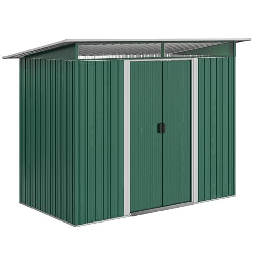 Image of Outsunny 8.5 x 4ft Metal Shed with Lightsky Panels, Garden Storage Tool House with Double Doors for Garden, Patio and Lawn, Green