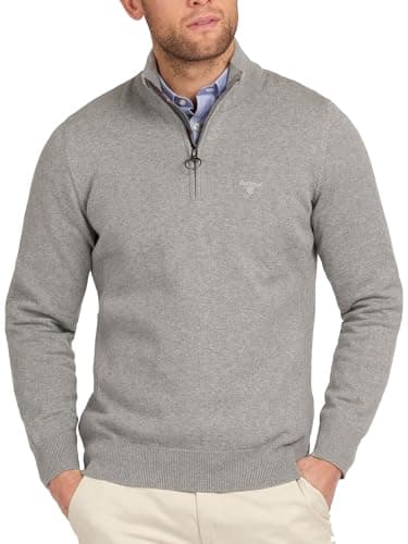 Image of Barbour Mens Cotton Half Zip Sweater Grey Marl (UK, Alpha, XXL, Regular, Regular, Grey)