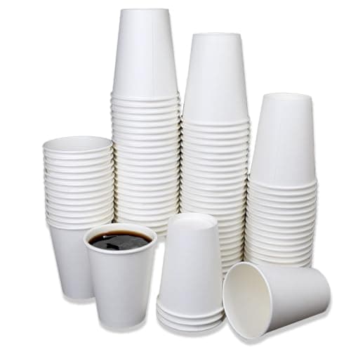 Image of Sunrise Packaging 100 x 8oz White Paper Cups for Hot & Cold Drinks - 240ml | Biodegradable Leak-Resistant Single Wall Disposable Coffee/Tea Drinking Cups
