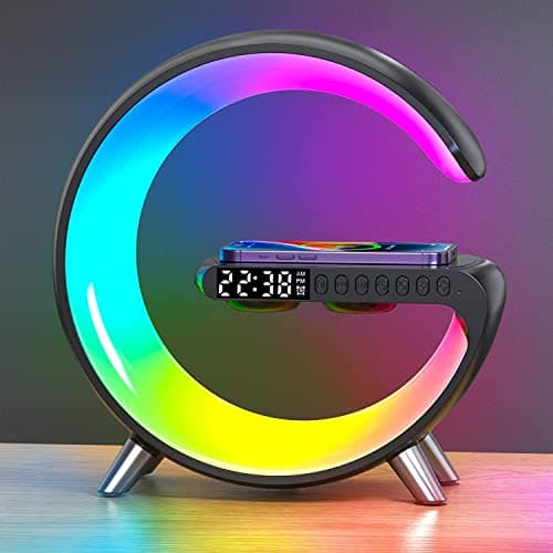 Image of BLOSSOMLIFE Alarm Clock with Wireless Charging,Bluetooth Speaker Lamp Alarm and APP Control,Alarm Clock for Heavy Sleepers Adults for Bedroom (Black)
