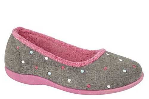 Image of Sleepers Womens Isla Memory Foam Dotted Ballerina Slippers Grey/Fuchsia 6 UK