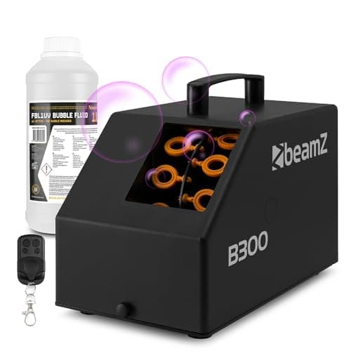 Image of Beamz B300 Compact DJ Bubble Machine with Wireless Remote Control & 1L UV Bubble Liquid - Pro Effect Maker for Parties, Events, Stage Shows