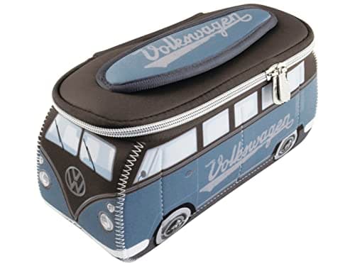 Image of BRISA VW Collection - Volkswagen Neoprene Universal Makeup Cosmetics Toiletry Travel Pharmacy Bag in T1 Bus Design (Petrol/Brown/Small)