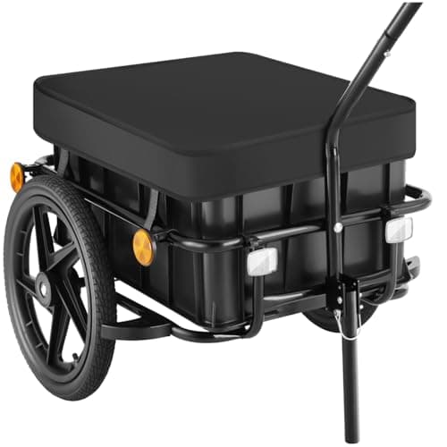 Image of tectake® 2-in-1 Bike Trailer & Trolley Cart with Removable, 70-Litre Storage Box, Water-Repellent Cover & Robust Pneumatic Tyres, Multi-Functional Trolley on Wheels, Incl. 8 Reflectors & Warning Flag