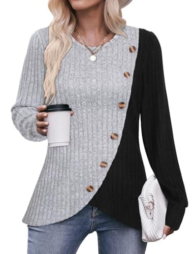 Image of Flikity Plus Size Jumpers for Women UK, Womens Long Sleeve Tops Pullover Sweater for Women Going Out Tops Ladies Jumpers Size 22-24 Spring Autumn Winter Clothes Grey XXXL
