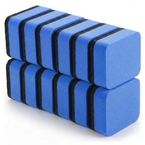 Image of XLIUAX 12pcs Magnetic Whiteboard Erasers, Mini Dry Erase Eraser with Thick Felt Pad Chalkboard Cleaner Wiper for Cleaning Drywipe Boards for Home Office Classroom Supplies, 2" x 2"(Blue)