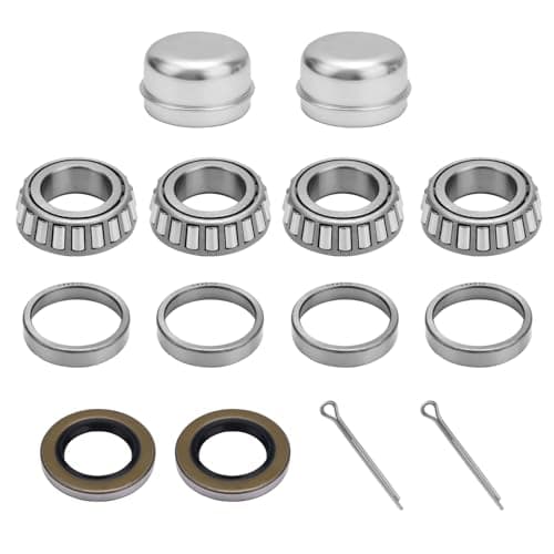 Image of 2 Sets Trailer Axle Wheel Hub Bearings Kit, L44643/L44610 Bearing Set Tapered Roller Bearings Accessories Parts Fit for 1'' ID 1.98" OD with 12192TB Grease Seals, Dust Covers and Cotter Pins