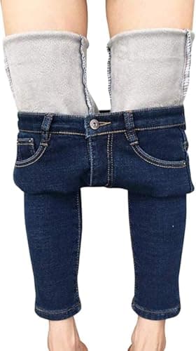 Image of LAEMILIA Womens Winter Fleece Lined Stretchy Jeggings High Waisted Skinny Jeans Yoga Denim Pants Dark Blue M/tag 29