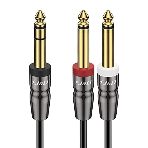 Image of J&D 1/4 Inch TRS to Dual TS Cable, Gold-Plated 6.35mm Stereo Male to 2 Mono Male Y-Splitter Breakout Adapter for Audio Interface, Mixer, Studio Equipment, 0.9 m