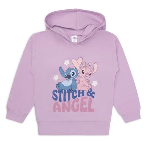 Image of Disney Lilo & Stitch Girls Hoodie | Stitch and Angel Cotton Hooded Jumper | Stitch Gift For Girls | Ages 5 to 12 Years Old (5-6) Lilac