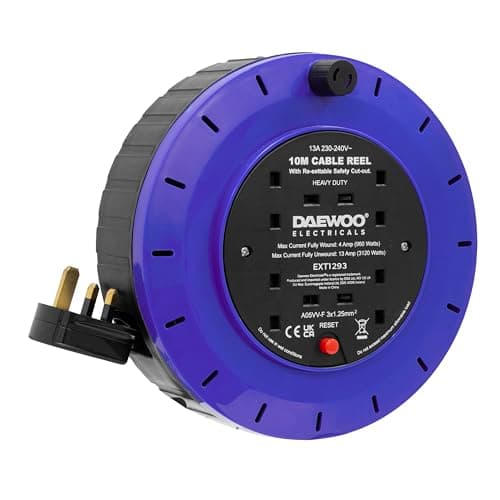 Image of Daewoo Extension Reel, Cassette Reel, 4 Gang, 10 Metre, Black And Blue