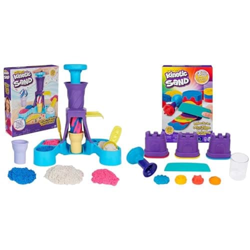 Image of Kinetic Sand, Soft Serve Station with 396g of Play Sand (Blue, Pink and White) & Rainbow Mix Set with 3 Colours of Kinetic Sand (382g) and 6 Tools, for Kids Aged 3 and Up