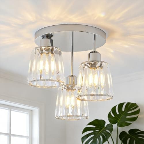 Image of ANWIO Ceiling Light,3 Light Fitting,Silver Ceiling Lights Living Room,E27 Light Shade Ceiling,Morden Hallyway Crystal Ceiling Light,Chandeliers Ceiling Lights (LAMP DIAM 25CM