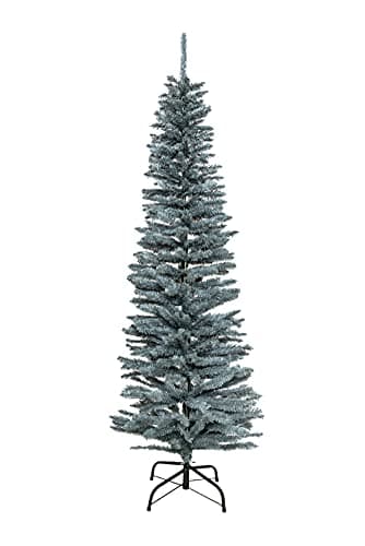 Image of 5Ft/1.5m Slim Christmas Tree Artificial Frosty Green Pencil Tree 290 Pointed Tips, Metal Stand, Holiday Home Decorations