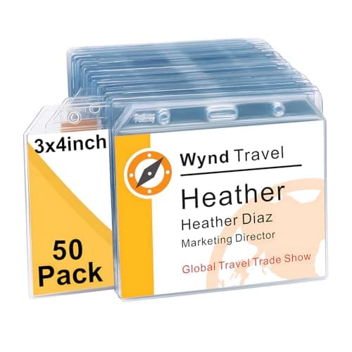 Image of 93 x 106mm Name Badge Holders - Fushing Clear Plastic Horizontal Name Tag Badge ID Card Holders for 93 x 106mm Name Badge Inserts or Name Tag Inserts (50)