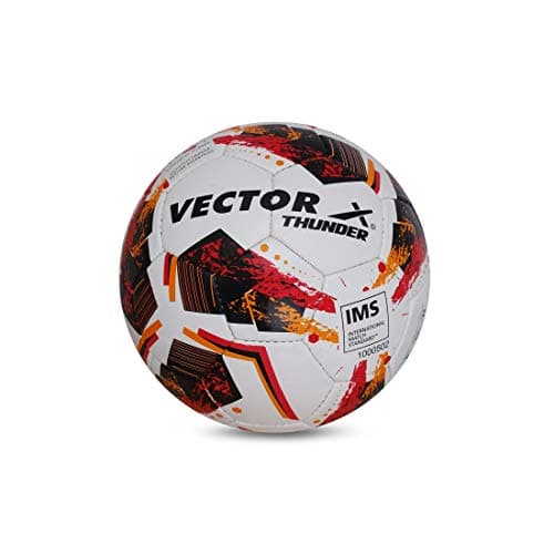 Image of Vector X THUNDER Rubber Hand Stiched IMS (International Match Standard) Football, Size 5 (White-Orange-Black)