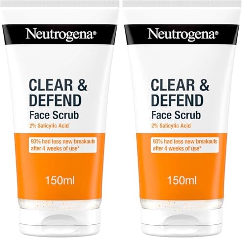 Image of Neutrogena Clear & Defend Facial Scrub (1x 150ml), Oil-Free Face Scrub Suitable for Oily and Spot-Prone Skin, Facial Exfoliator with 2% Salicylic Acid Clinically Proven to Defend Against Breakouts