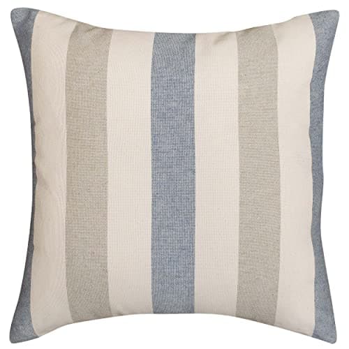 Image of Linen Loft Harbour Stripe Cushion Cover. Denim Blue, Soft Grey and Seafoam White Nautical Stripe Design. 17x17 Square Cushion Cover Only.