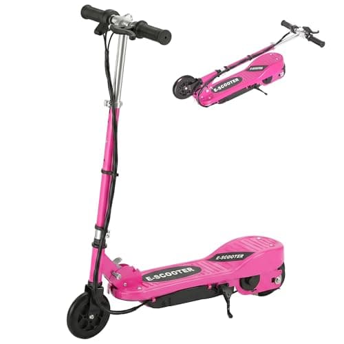 Image of HOMCOM Kids Electric Scooter, 5.5 Inch Foldable Kids Scooter for Ages 7-14, 120W Motor, Up to 12km/h, 10km Range, Adjustable Height, Pink