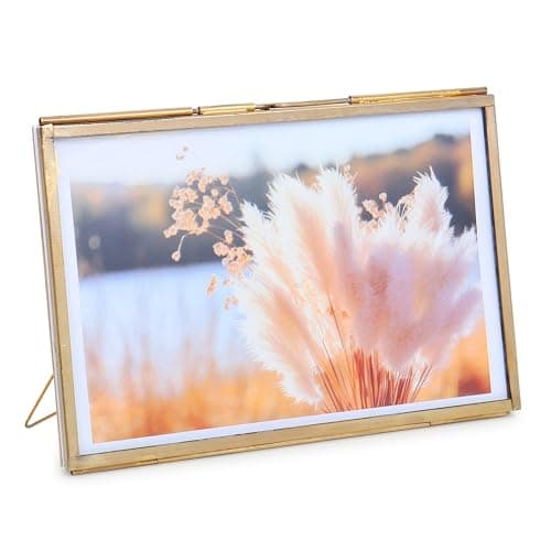 Image of Fenzo Vintage Style 4x6 inch Landscape Metal & Glass Hanging Free Stand Picture Gold Photo Frame Desktop Picture Frames for Photos, Artwork, & Pressed Leaves, Floating Display Frames