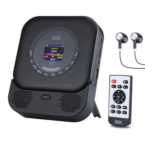 Image of August SE15B Portable CD Player for Home, Car & Travel - Bluetooth 5.3, USB Port, 3.5mm AUX In/Out, 6W Stereo Speakers – Wall-Mountable Rechargeable Discman with Earphones & Remote, EQ, Anti-Skip