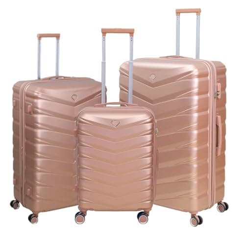 Image of UNIQUE HOME LIVING 3pcs Suitcase Set, Expandable Travel Suitcase with 4 Dual Spinner Wheels, Hard Shell ABS Hand Luggage Travel Trolley Case with Lock, Lightweight, Durable, Rose Gold, (20" 28" 32")