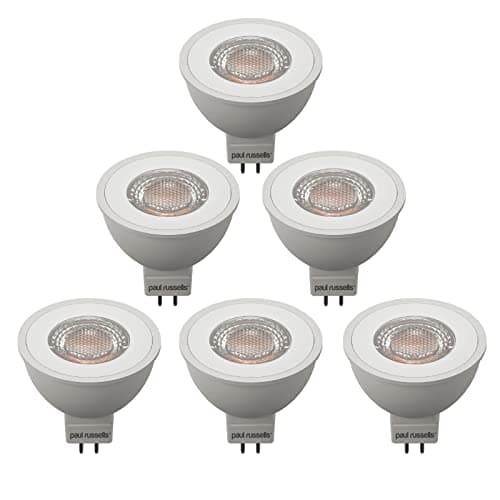 Image of paul russells LED MR16 Bulbs – Pack of 6-35W Halogen Spotlight Equivalent, 12V Bi-Pin Base (GU5.3) - 4.5W 345lm Energy Saving Lights, 36° Wide Beam - 3000K Warm White Frosted - Non-Dimmable Lamps