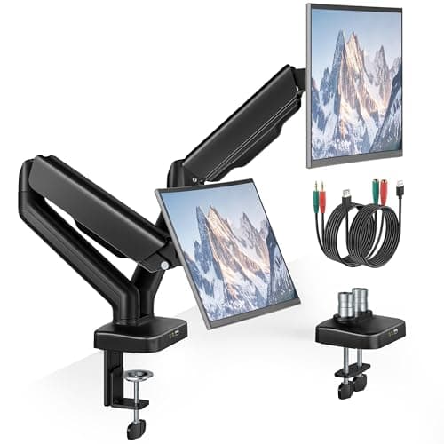 Image of monTEK Dual Monitor Arm Gas Spring with Smart USB Hub, Full Motion Desk Mount for 17-32 inch Screens, Up to 9kg, VESA 75x75/100x100, Tilt, Swivel&Rotation Adjustment, Clamp & Grommet Fixing