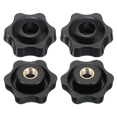 Image of PATIKIL M10 x 38mm Through Hole Knob Nut Screw, 4 Pcs Brass Screw-On Female Thread Knob Plastic Star Knobs Clamping Handles Threaded Hand Knobs Black