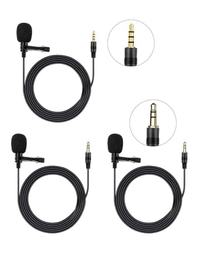 Image of HUACAM 3 Pcs Lavalier Lapel Microphone, Professional Omnidirectional Condenser Mic, 3.5mm Clip-on for Smartphone, Laptop, PC - Mini for YouTube, Interview, Conference