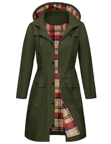 Image of heekpek Womens Waterproof Jackets with Hood Long Rain Coats Lightweight Outdoor Softshell Jacket Windbreaker Trench Coat for Spring Autumn, Army Green, L