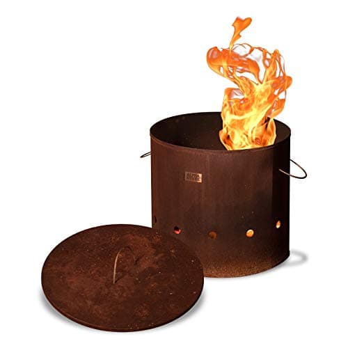Image of Alpha Stoke Design Fire Barrel Corten steel & Stainless Steel - L/XL - Perfect Fireplace for Garden, Terrace and Balcony - This Robust Barrel is More Durable and Larger Than Most Fire Pits