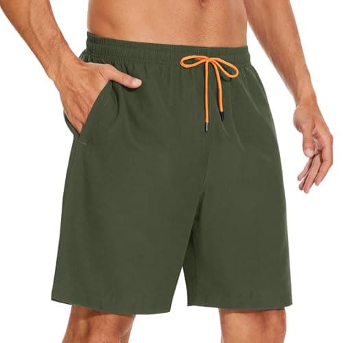 Image of YUTYTH Men’s Swimming Shorts Swim Trunks Waterproof Quick Dry Beach Shorts Surfing Board Shorts with Mesh Liner and Pockets Army Green