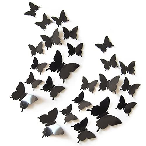 Image of Tuxiaobu 24 Pieces DIY Mirror Butterfly 3D Butterfly Removable Wall Stickers Wall Stickers Wall Decals Home Decoration Kids Room Bedroom Living Room Decoration Black