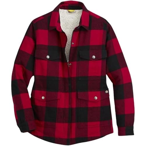 Image of Dickies Women's Flannel Sherpa Lined Chore Coat Work Utility Outerwear, English Red Black Buffalo Plaid V1, M