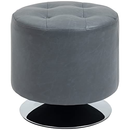 Image of HOMCOM 360° Swivel Foot Stool Round PU Ottoman with Thick Sponge Padding and Solid Steel Base, Grey