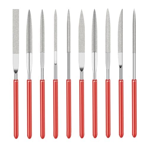 Image of 10 Pcs Diamond Needle File Set,Mini Modelling Diamond Files,Mini Needle Jewelry File Set,Diamond Precision Needle File Metal Set,Mini Diamond Needle File Set for Jewelers Wood Carving Craft(2 x 100mm)