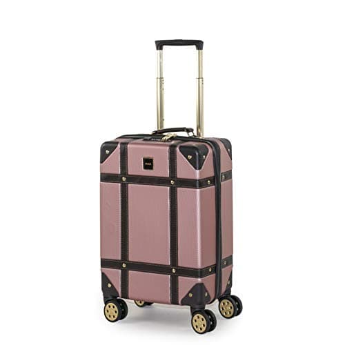 Image of Rock Vintage Small Hard Shell Cabin Suitcase in Pink - Nostalgic Design, Dual 360 Swivel-Wheels, Telescopic Handle, Impact-Resistant Material & TSA Combination Lock - 54 x 35 x 22.5 cm 3.2KG