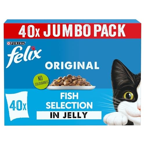Image of FELIX | Original Adult Wet Cat Food | Fish Selection | Cod, Salmon, White Fish and Plaice in Jelly | 85g x 40 Pouches