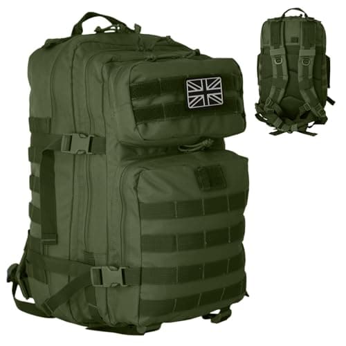 Image of Military Tactical Backpack 21L – Heavy Duty Multi-Pocket MOLLE Rucksack with 180° Opening, Padded Breathable Back Panel, Adjustable Straps & Durable Zip Storage for Travel, Gym & Outdoor Use – Khaki