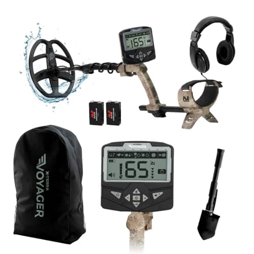 Image of Minelab X-Terra Voyager 'Tactical' Edition Metal Detector, All-Terrain Pinpointing for Adults with Waterproof Coil, 4 Detect Modes, Clear Target ID, Backlit Display with Headphones, Backpack, Shovel