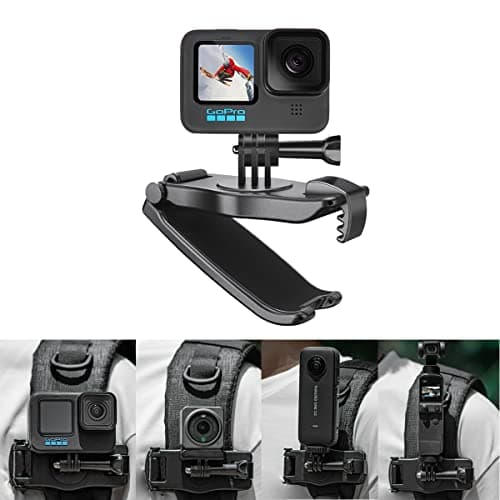 Image of UBEIYI Backpack Holder Compatible with GoPro, DJI Action 2, OSMO Pocket 2, Insta360 ONE X2, 360 Degree Rotating Backpack Clip Shoulder Strap Clamp Clip Holder, Universal Clamp for Action Cameras
