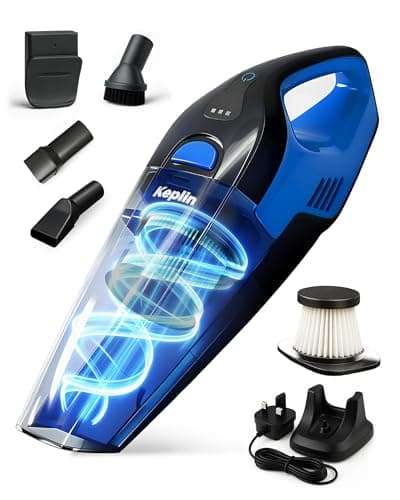 Image of KEPLIN Cordless Handheld Vacuum Cleaner, Wet & Dry Use, 25–30 Min Runtime, LED Lights and Wall Mount – 0.5L Dust Bin, Portable Mini Vacuum for Car, Home & Pet Hair – 50W Power