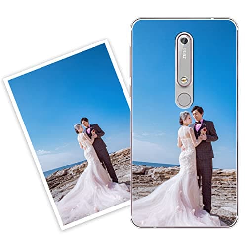 Image of Sunrive Personalised Custom Case compatible with Nokia 6.1/Nokia 6 VERSION 2018, Soft TPU Clear Shock Absorbing Customised Cover with your own photo, image, Picture, or text Make Your Own Case