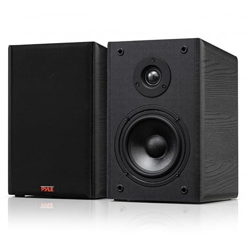 Image of Pyle Bookshelf Speakers Passive Hi-Fi – 16.5 cm Stereo Speakers with Wall Mount Brackets, 200W Max Power, RCA Input, Paper Cone Woofer, Soft Dome Tweeter, For Turntables, Vinyl, DJ & Home Audio, Black