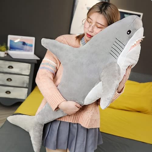 Image of DongAi Plush Shark Toy Pillow, 100CM Giant Shark Plush Animal Toy Super Soft and Cute Pillow Children’s Boys and Girls Room Decoration Bedtime Gift (Gray, 100CM)