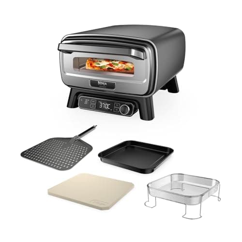 Image of Ninja Artisan Electric Outdoor Pizza Oven & Air Fryer, 4 Functions: Pizza, Air Fry, Bake & Prove, 5 Pizza Settings, Includes 12-inch Pizza Stone, Pizza Peel, Baking Tray & Air Fry Basket, Grey MO201UK