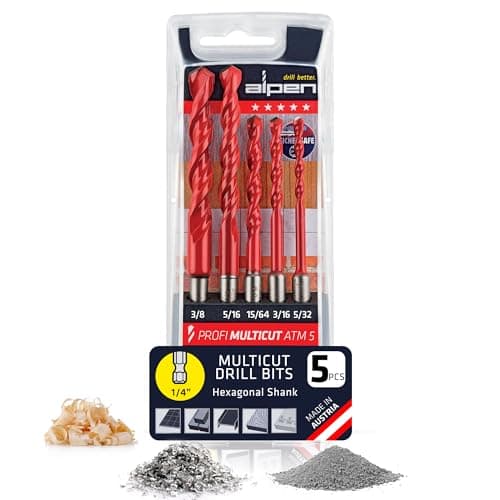 Image of Alpen Multicut Drill Bit Set - 5-Pieces - Drill Set for Versatile Drilling in Tiles, Masonry, Metal, Wood, and Plastic - Durable Carbide Tip Drill Kit with Hexagonal Shank (Hexagonal, 5 PCS Set)